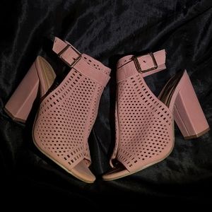 Blush Pink Suede Openwork Bootie Peep Toe Sandals Size 8.5